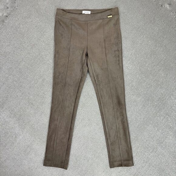 Calvin Klein Faux Suede Skinny Pull On Pants Taupe Tan Small Leggings - Picture 6 of 13